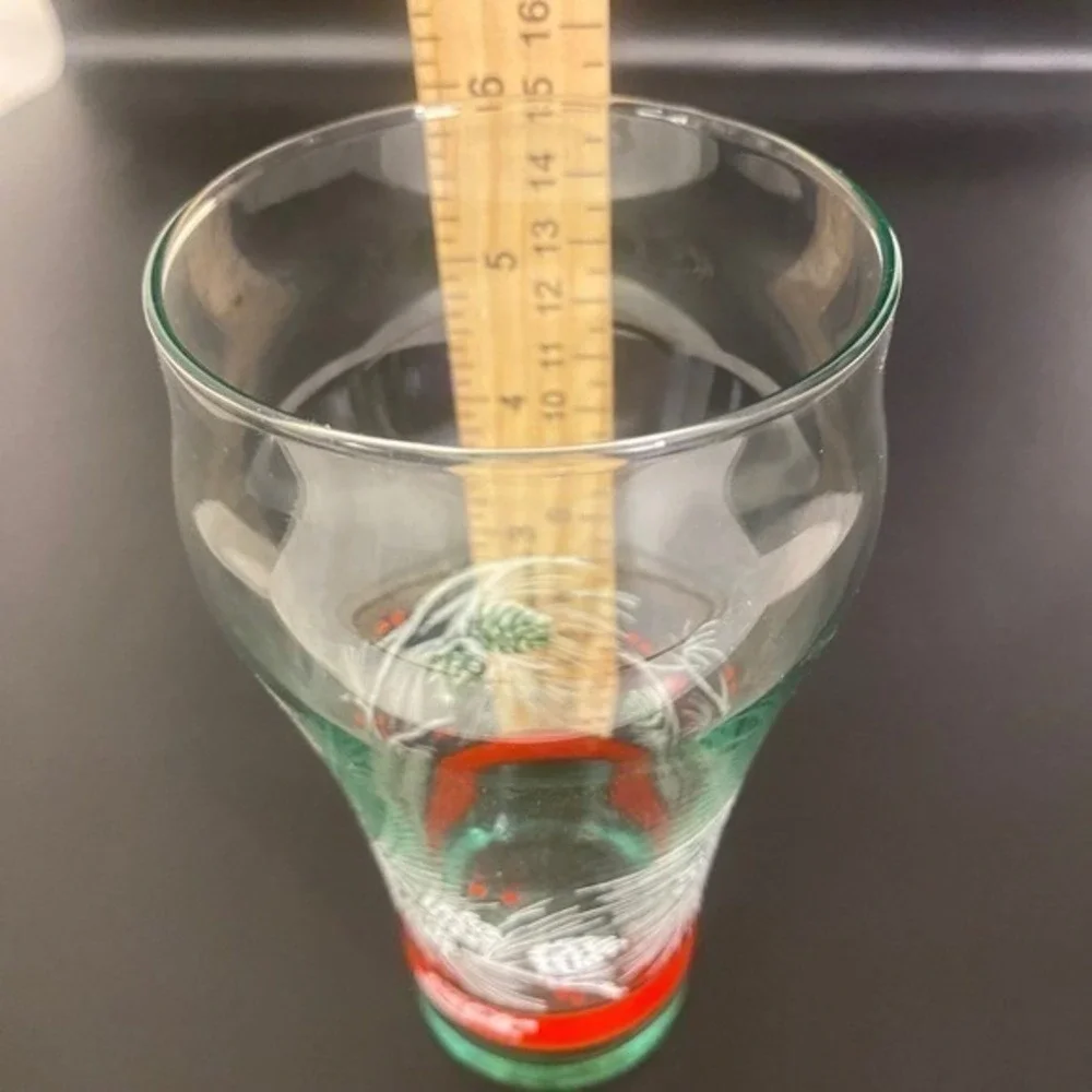 Coca-Cola Drinking Glass Holiday Pinecone Clear Green 6 Inch Vintage Tumbler